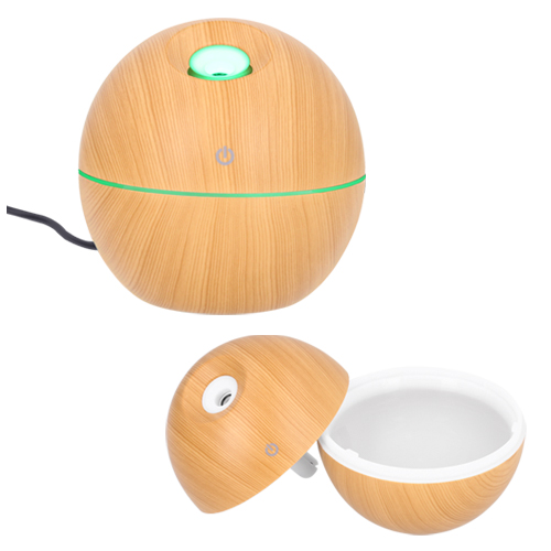 CP-036, Humidificador de plástico con encendido touch y apariencia de madera, con silicón en la parte inferior para sostenerse a cualquier superficie plana.